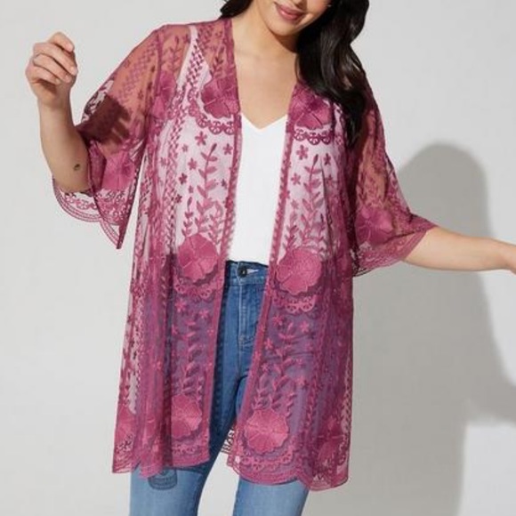 torrid Tops - 🛍️Torrid Mesh Crochet Lace Kimono 1/2X